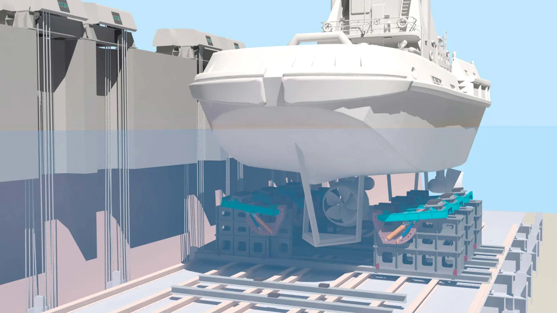 render of Syncrolift multi vessel docking system