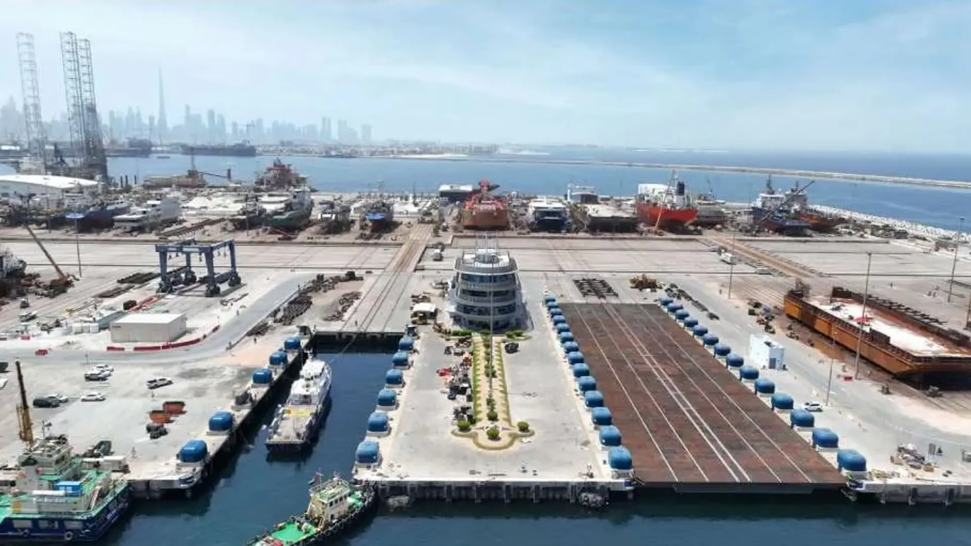 The two syncrolift shiplifts with the advanced transfer system at Dubai Maritime City